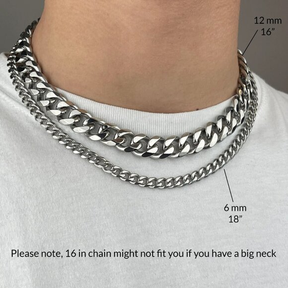 High Polished Cuban Link Chain Necklace 12mm 16in - Picture 1 of 4